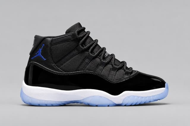 Black Air Jordan 11 Retro sneaker in side profile